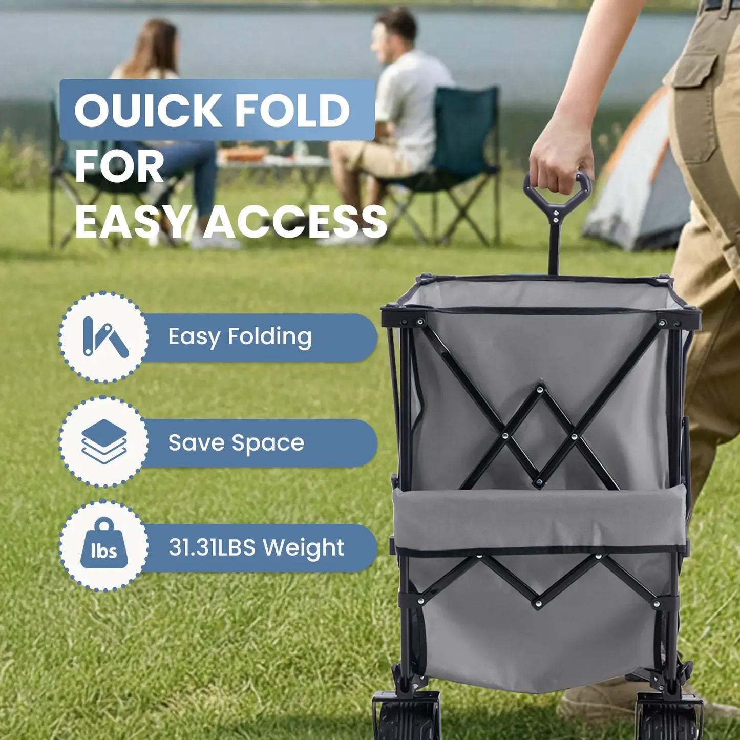 Foldable Utility Wagon – 320L Large Capacity, 440 lbs Load, All-Terrain Wheels