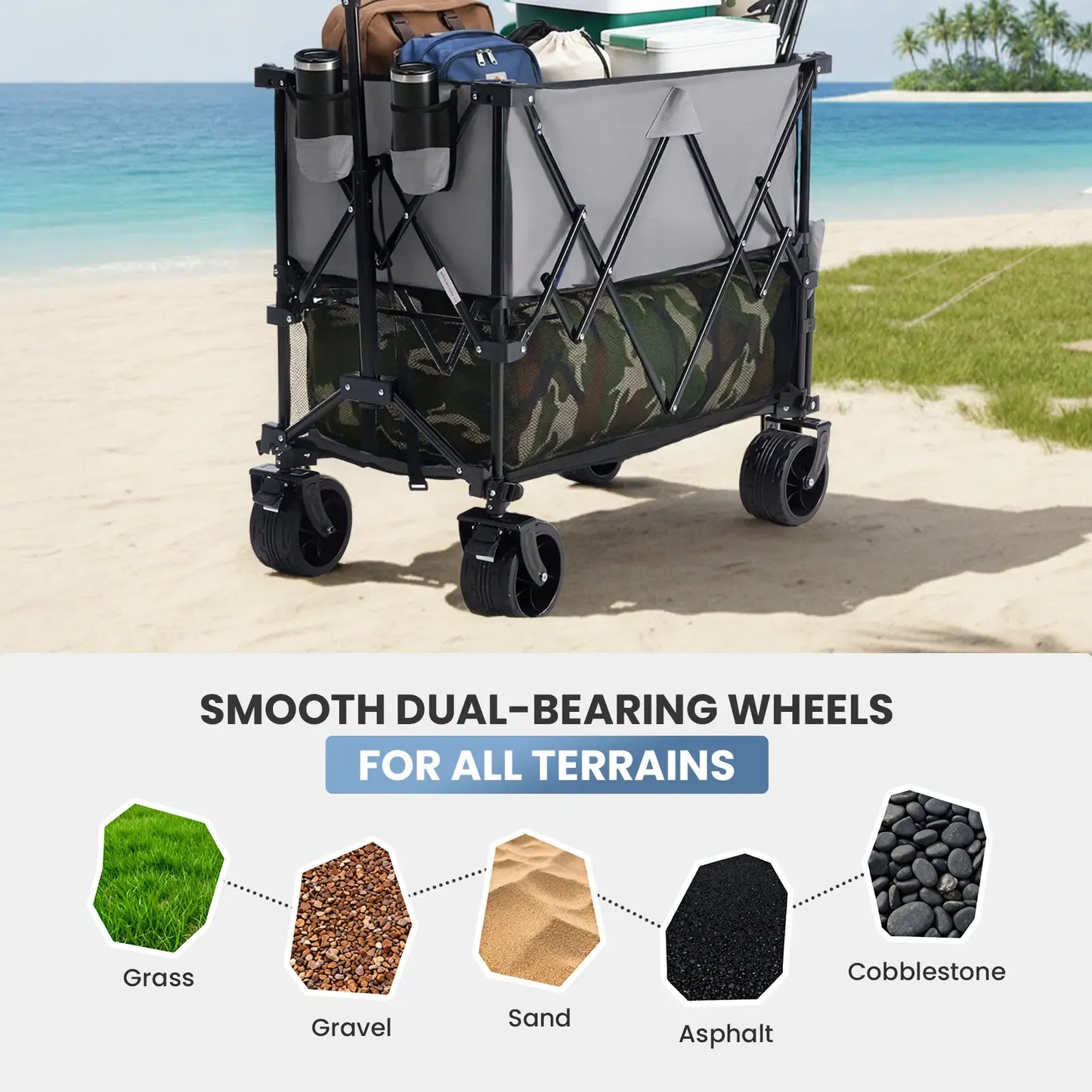 Foldable Utility Wagon – 320L Large Capacity, 440 lbs Load, All-Terrain Wheels