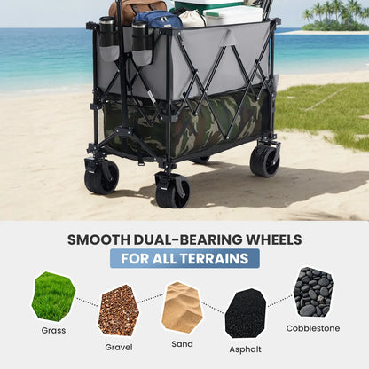 Foldable Utility Wagon – 320L Large Capacity, 440 lbs Load, All-Terrain Wheels